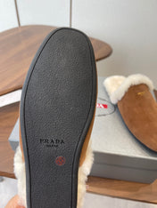 PRADA 25S CLOGS IN BROWN SUEDE FUR-LINED