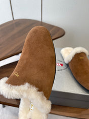 PRADA 25S CLOGS IN BROWN SUEDE FUR-LINED