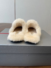 PRADA 25S CLOGS IN BROWN SUEDE FUR-LINED