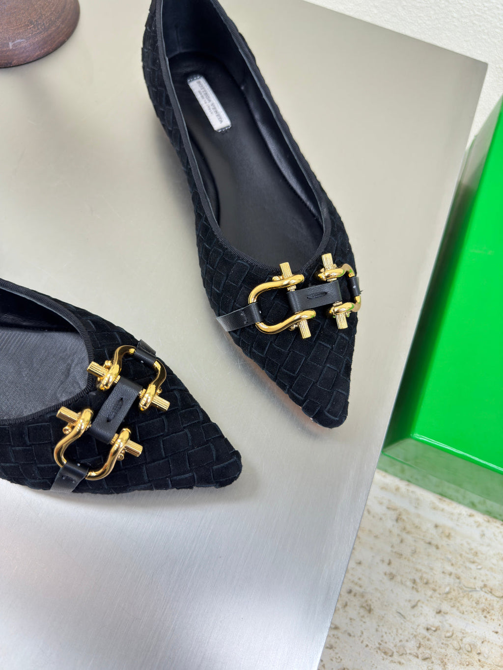 BALLET FLAT IN BLACK INTRECCIATO SUEDE