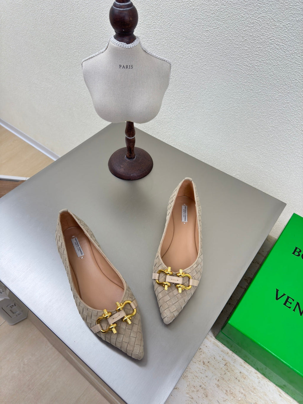 BALLET FLAT IN SAND BROWN INTRECCIATO SUEDE