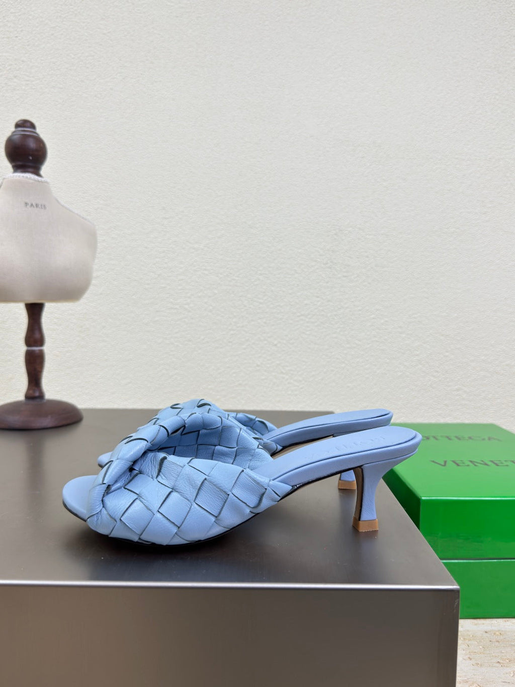 BLINK HIGH 5 CM MULE IN CERULEAN BLUE INTRECCIATO LEATHER