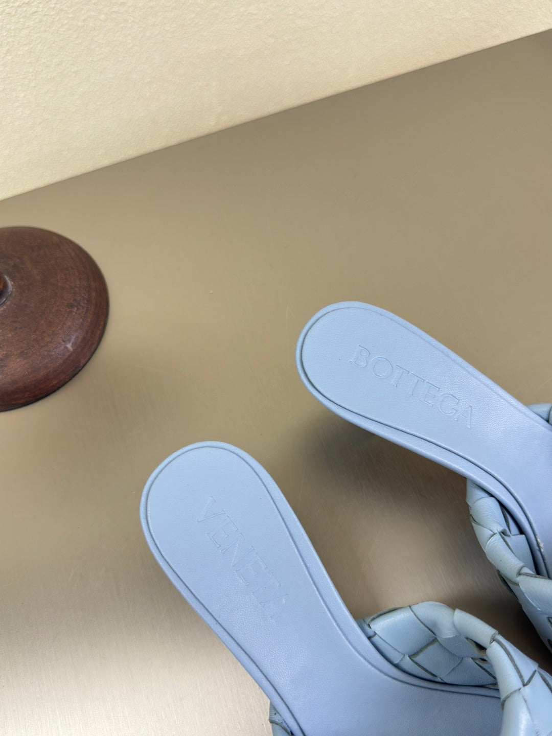 BLINK HIGH 5 CM MULE IN CERULEAN BLUE INTRECCIATO LEATHER