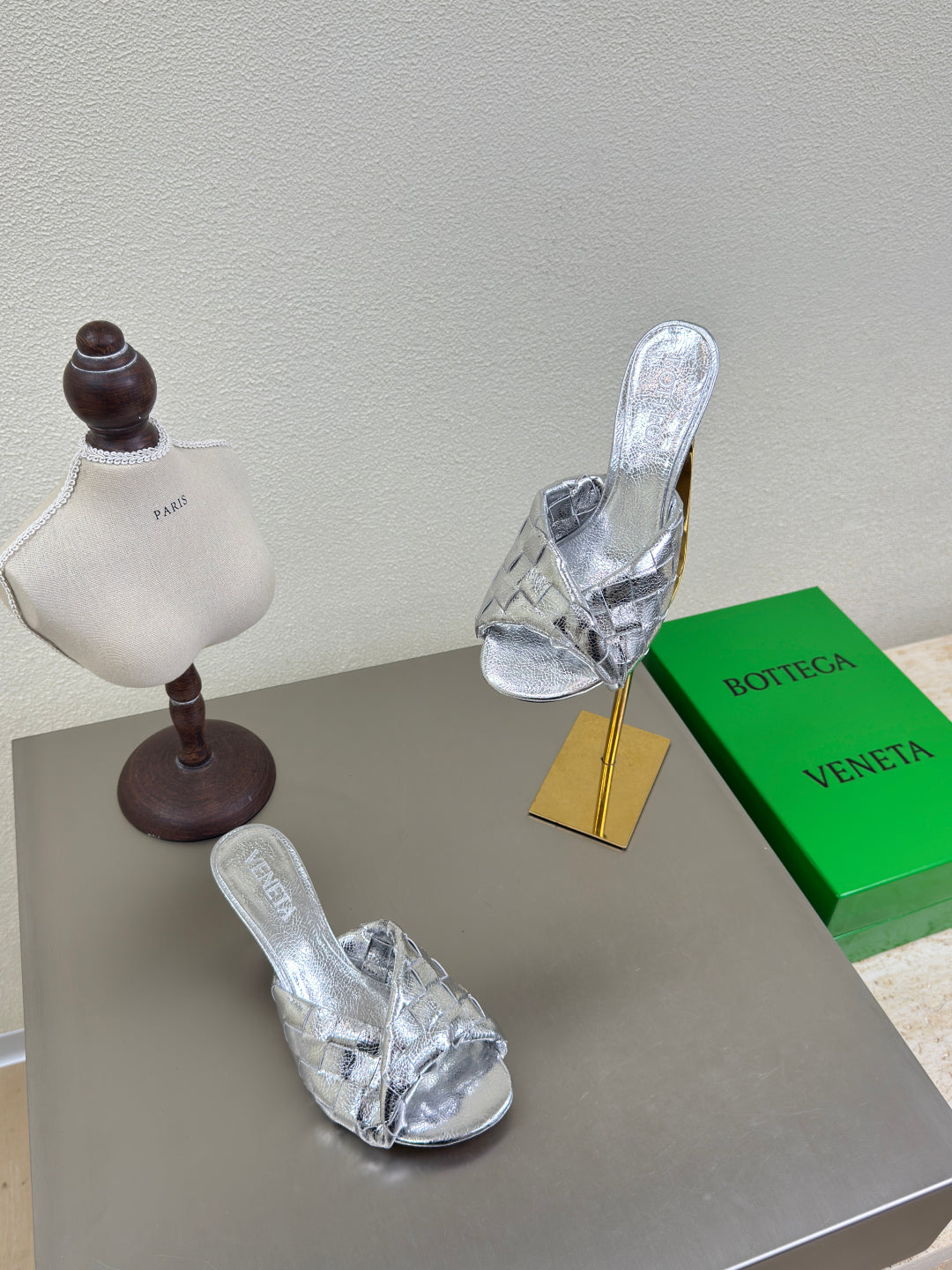 BLINK HIGH 5 CM MULE IN SILVER INTRECCIATO LEATHER