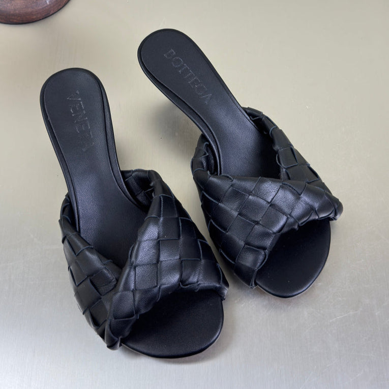 BLINK HIGH 5 CM MULE IN BLACK INTRECCIATO LEATHER