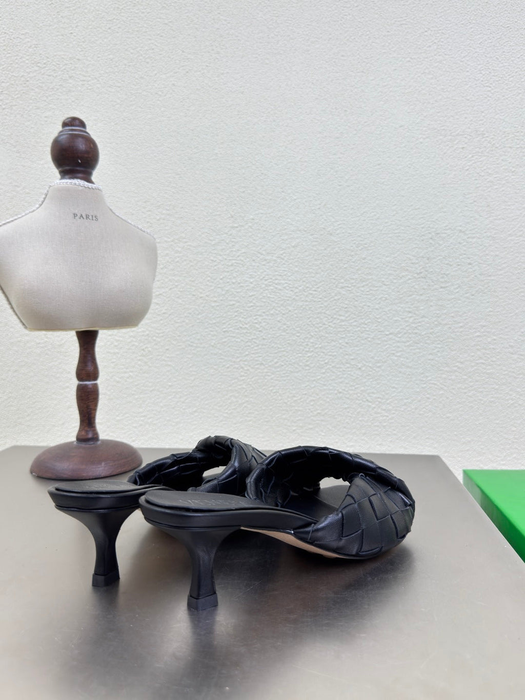 BLINK HIGH 5 CM MULE IN BLACK INTRECCIATO LEATHER