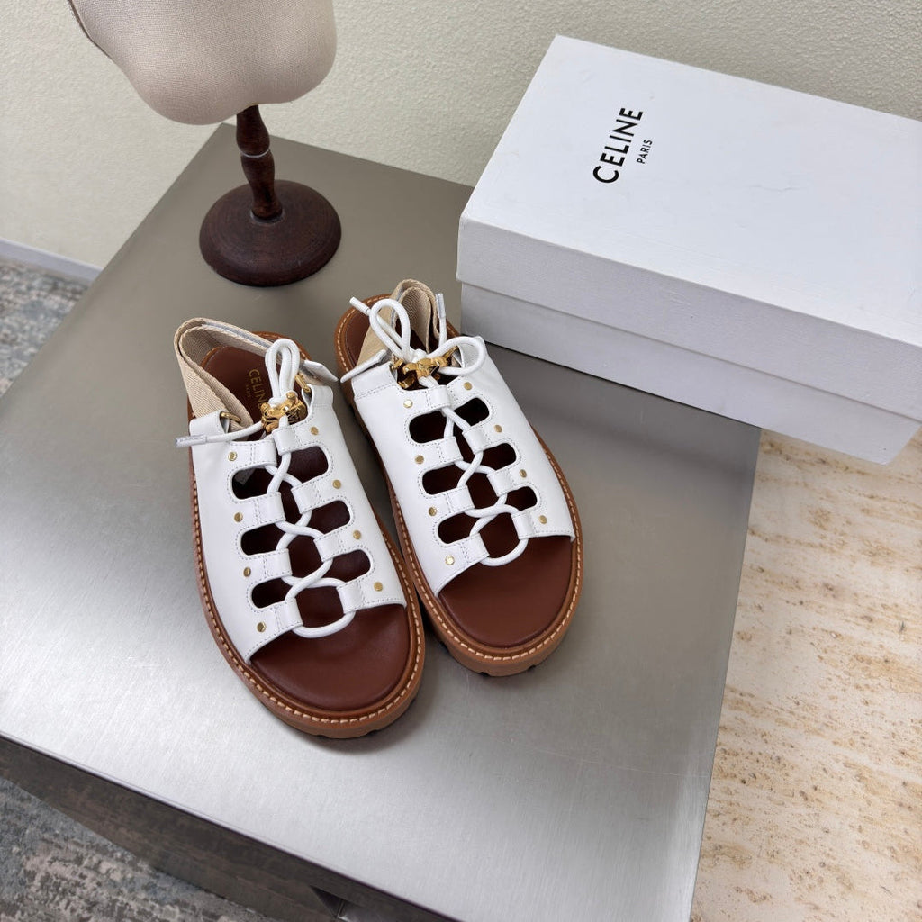 CELINE 25S BILLIE CHUNKY SANDAL IN WHITE CALFSKIN AND TEXTILE