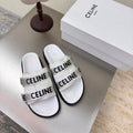 CELINE 25S FLAT SANDALS ARC DE TRIOMPHE IN WHITE CALFSKIN AND CANVAS