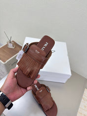 PRADA 25S SHUFFLE LEATHER THONG SANDALS IN SIENNA CALFSKIN