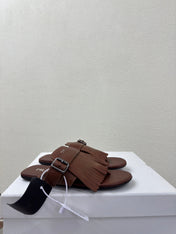 PRADA 25S SHUFFLE LEATHER THONG SANDALS IN SIENNA CALFSKIN