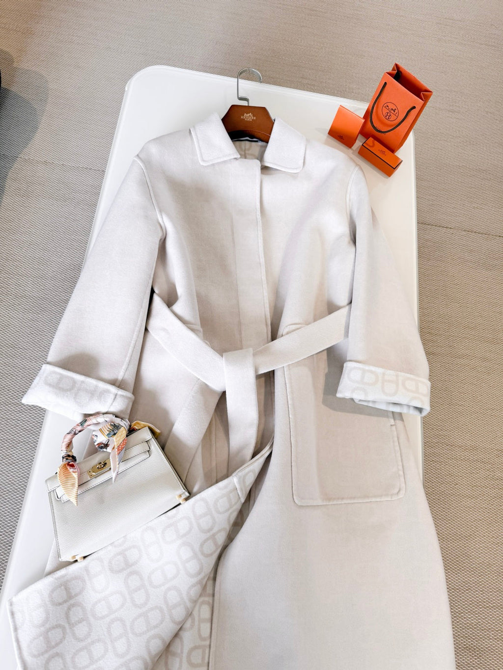 HERMES 25S BELTED CASHMERE PEACOAT 268