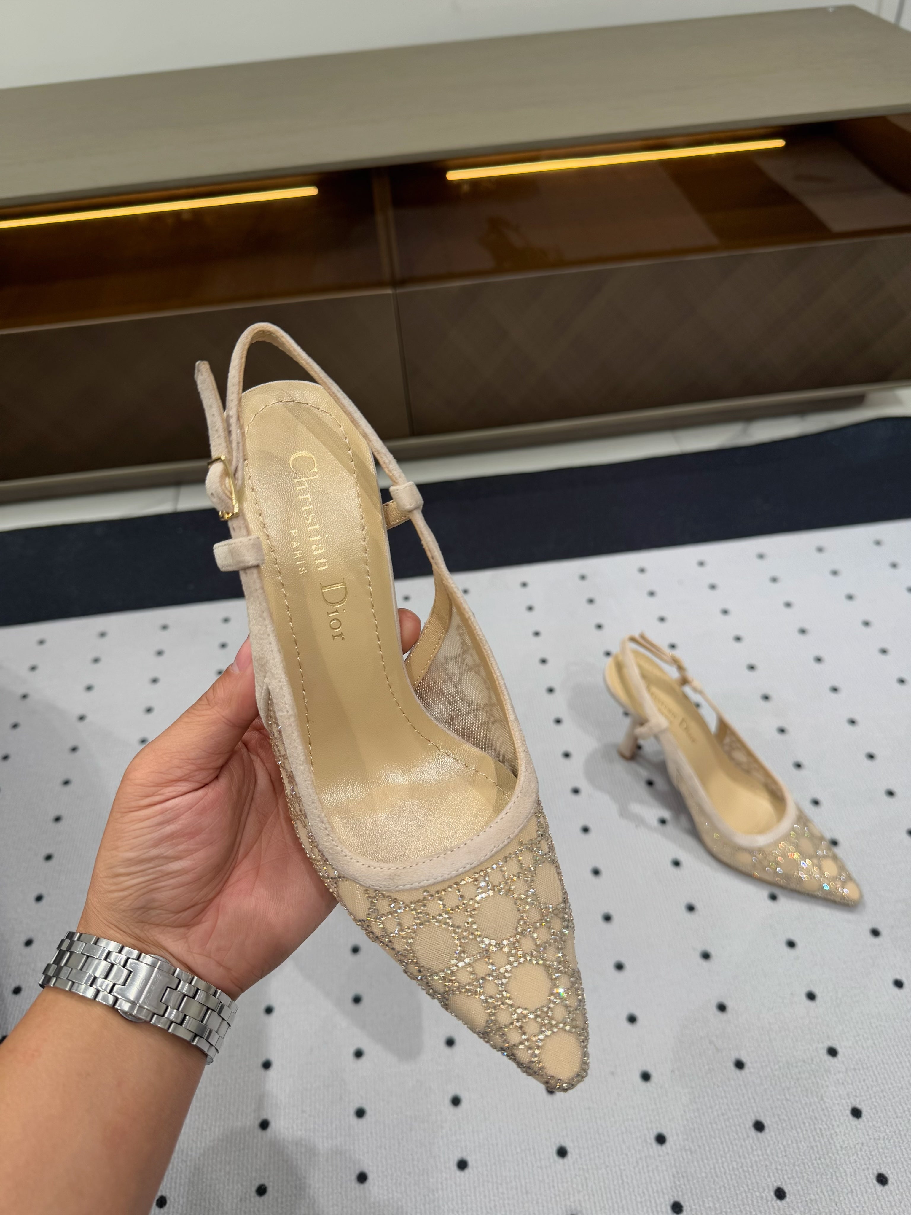 HIGH HEELS SLINGBACK IN CAMEL BEIGE LAMB SUEDE 10 CM