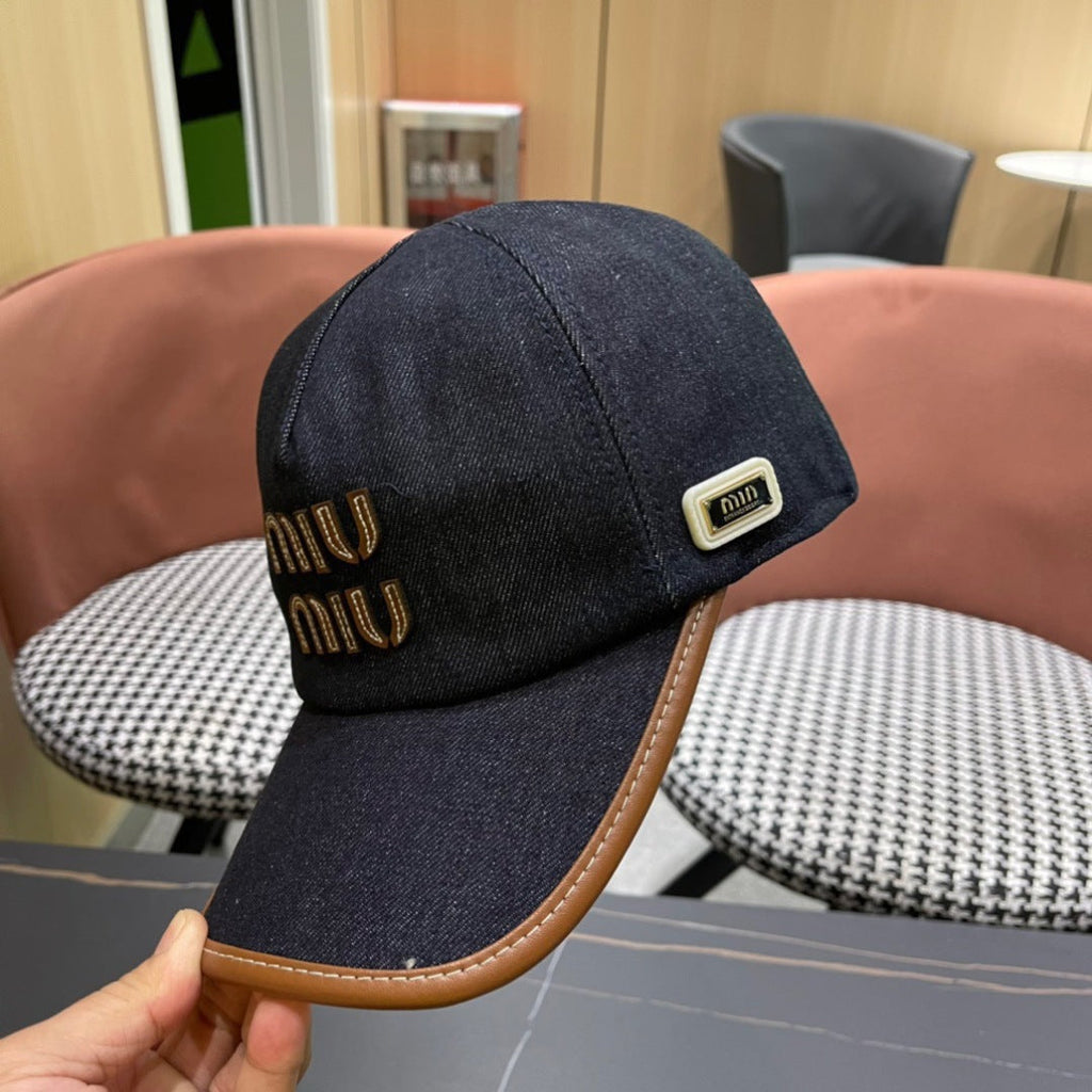 MM BASEBALL CAP IN NAVY BLUE DENIM AND CALFSKIN