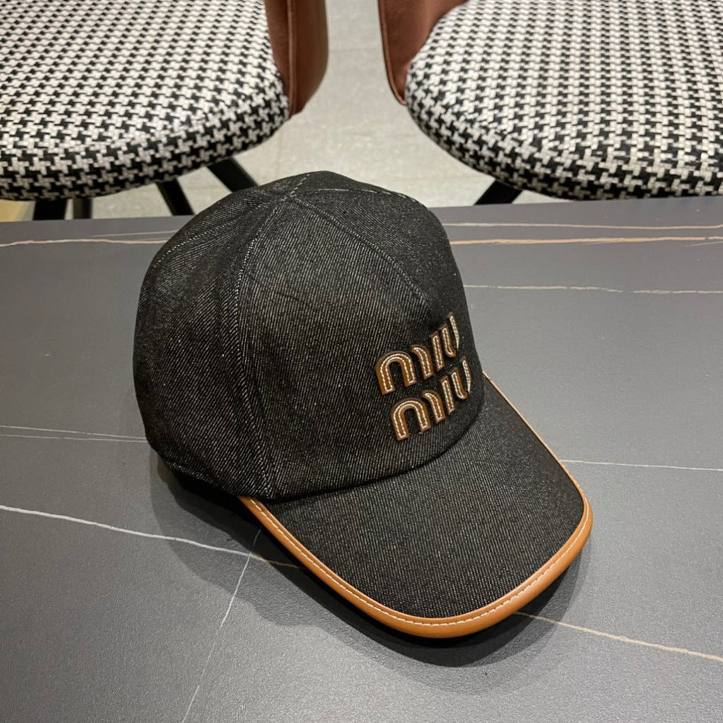 MM BASEBALL CAP IN BLACK DENIM AND CALFSKIN