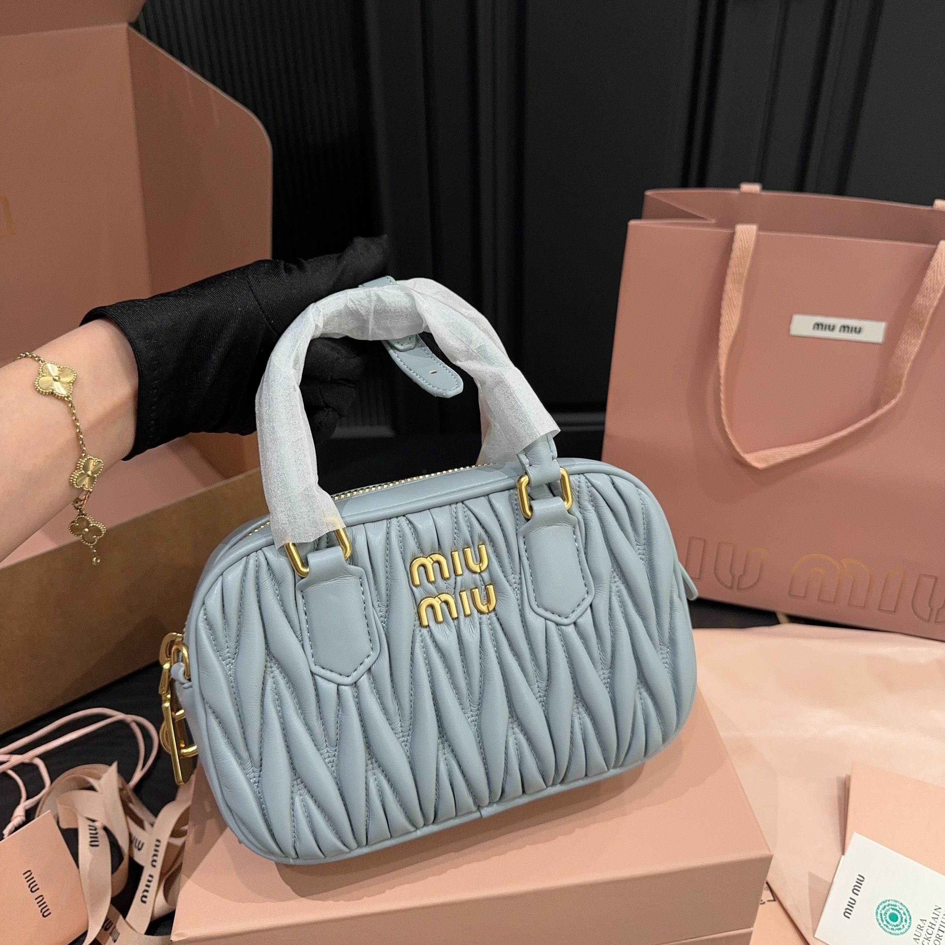 ARCADIE MATELASSÉ BAG 20 IN GREY LAMBSKIN GOLD HARDWARE