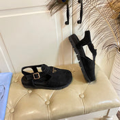 RUBBER SOLE SANDALS IN BLACK SUEDE