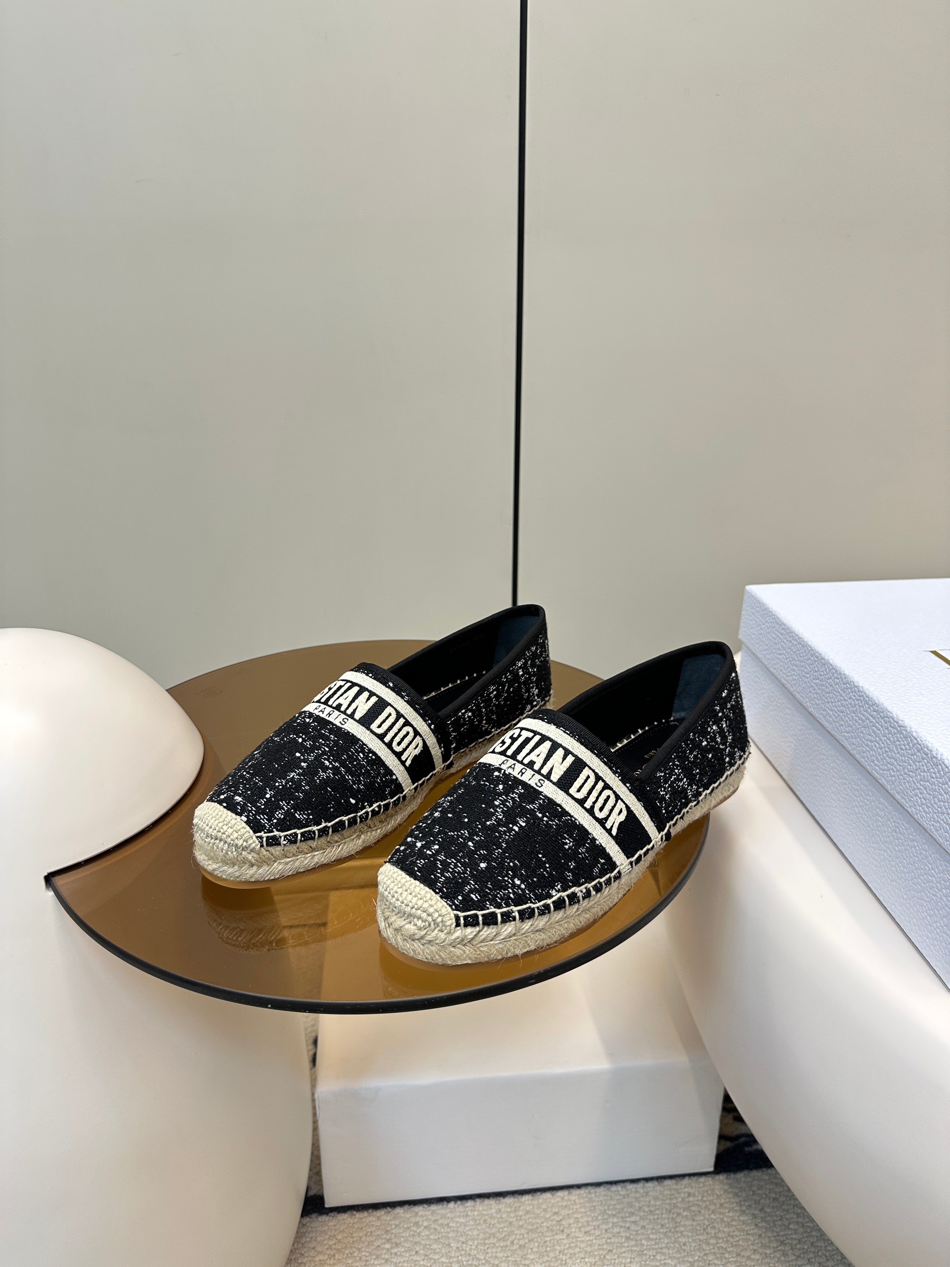 GRANVILLE ESPADRILLE BLACK OBLIQUE EMBROIDERED COTTON