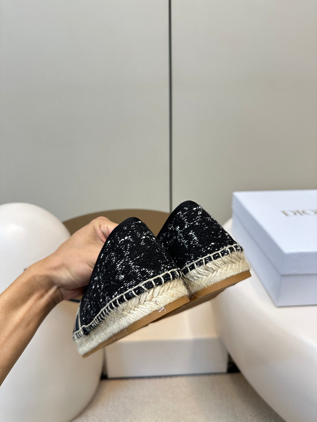 GRANVILLE ESPADRILLE BLACK OBLIQUE EMBROIDERED COTTON