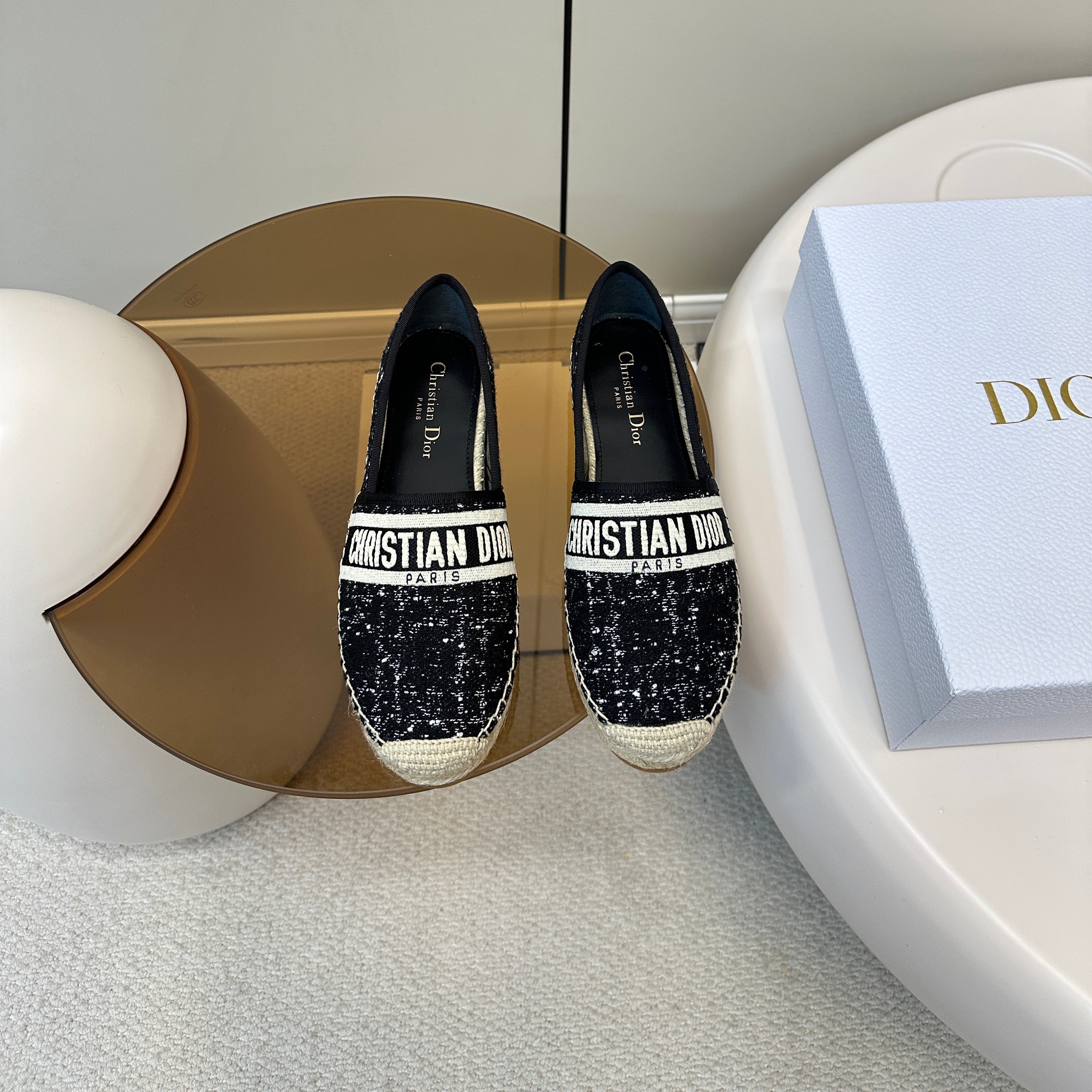 GRANVILLE ESPADRILLE BLACK OBLIQUE EMBROIDERED COTTON