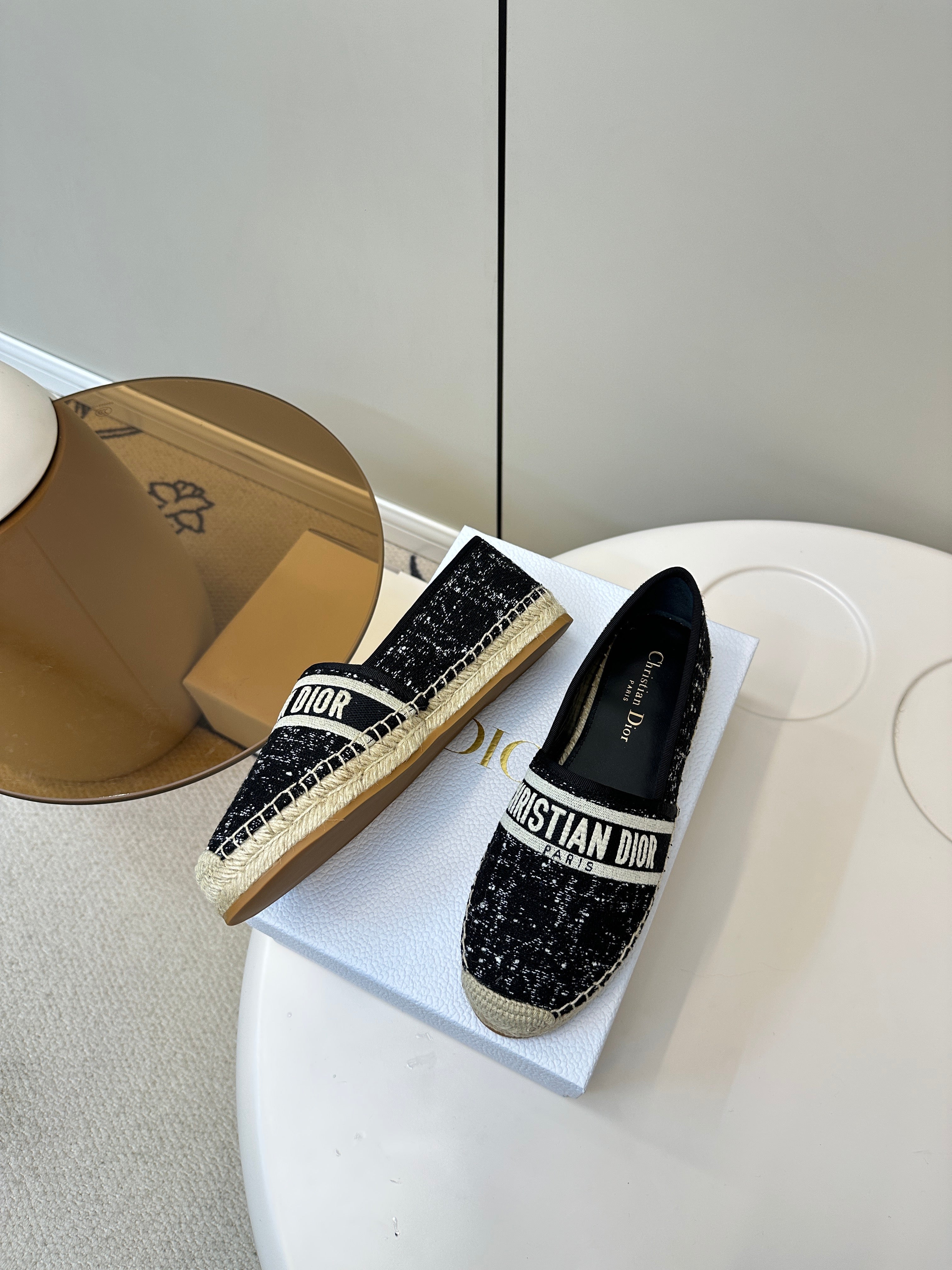 GRANVILLE ESPADRILLE BLACK OBLIQUE EMBROIDERED COTTON