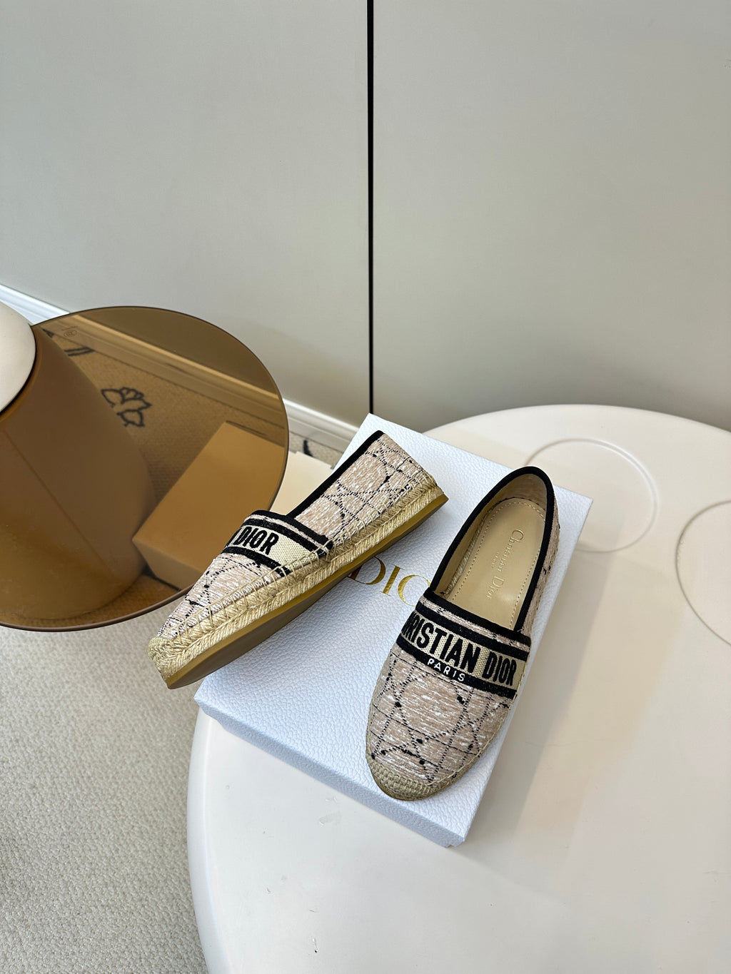 GRANVILLE ESPADRILLE TAN BEIGE OBLIQUE EMBROIDERED COTTON