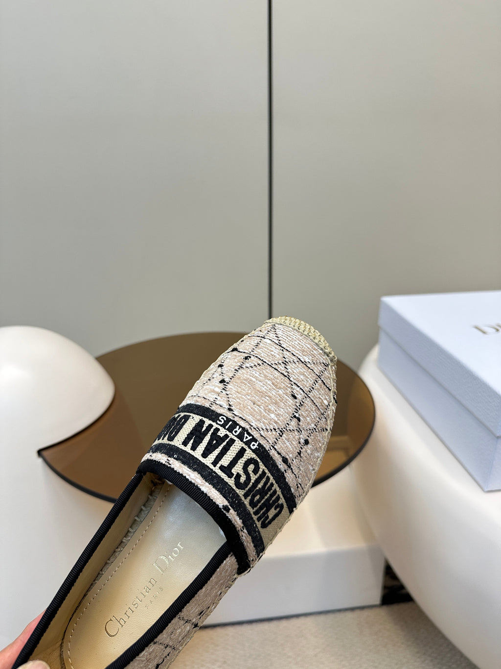 GRANVILLE ESPADRILLE TAN BEIGE OBLIQUE EMBROIDERED COTTON