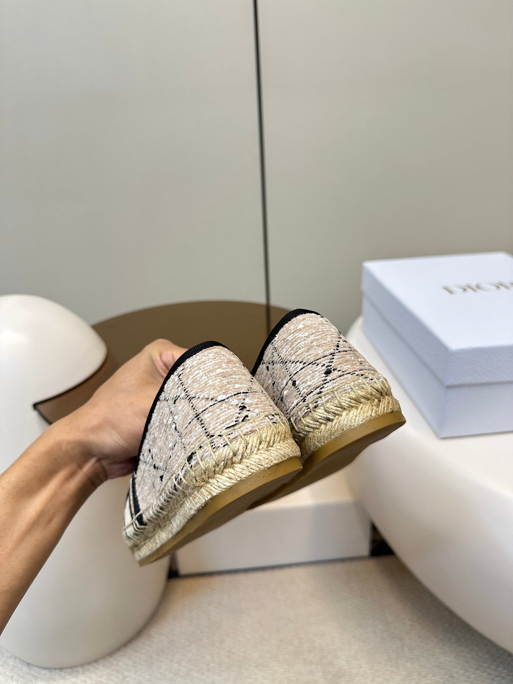 GRANVILLE ESPADRILLE TAN BEIGE OBLIQUE EMBROIDERED COTTON