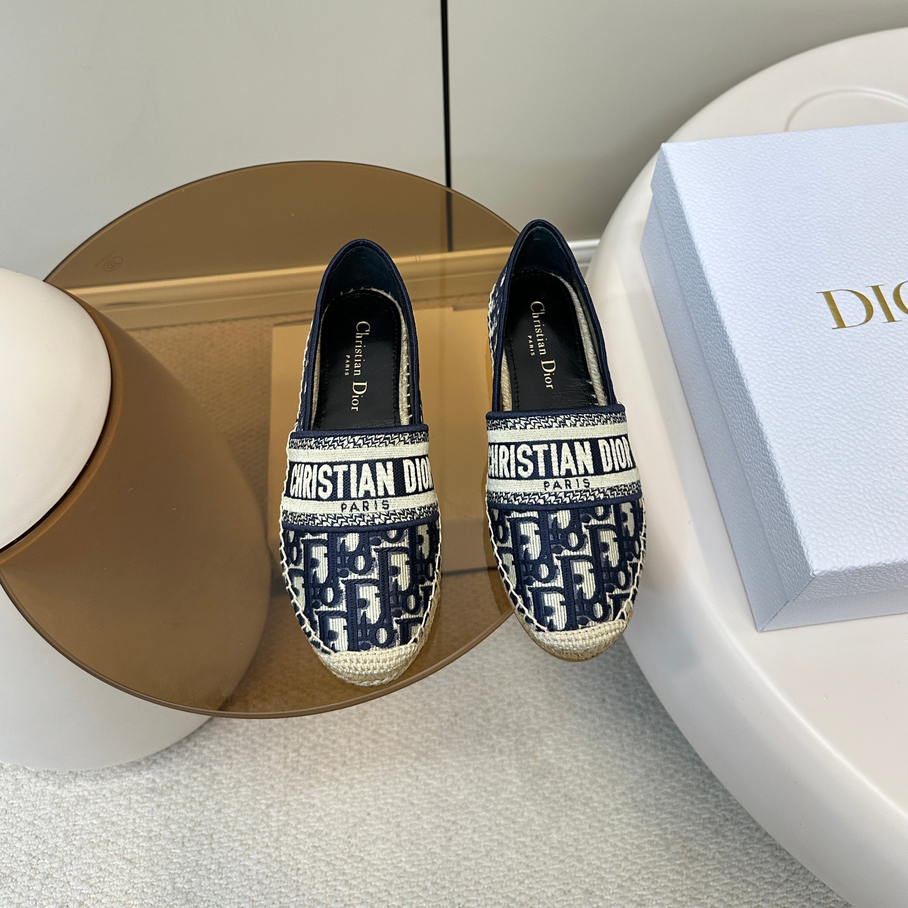 CD GRANVILLE ESPADRILLE BLUE OBLIQUE EMBROIDERED COTTON 01