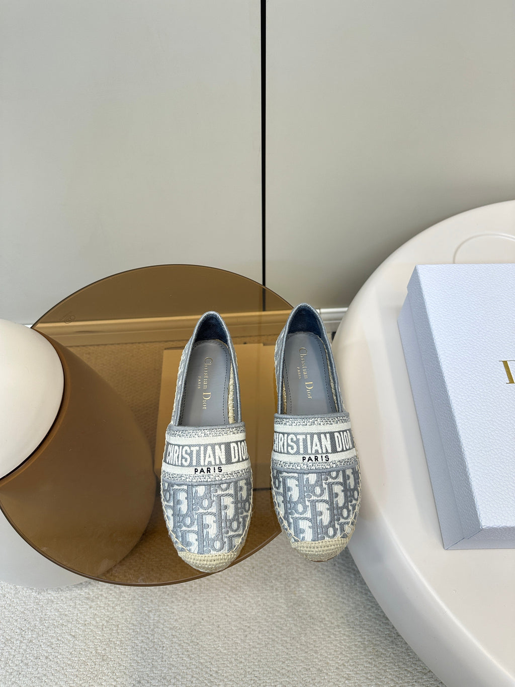 GRANVILLE ESPADRILLES FLAT 25S IN GRAY OBLIQUE EMBROIDERED COTTON