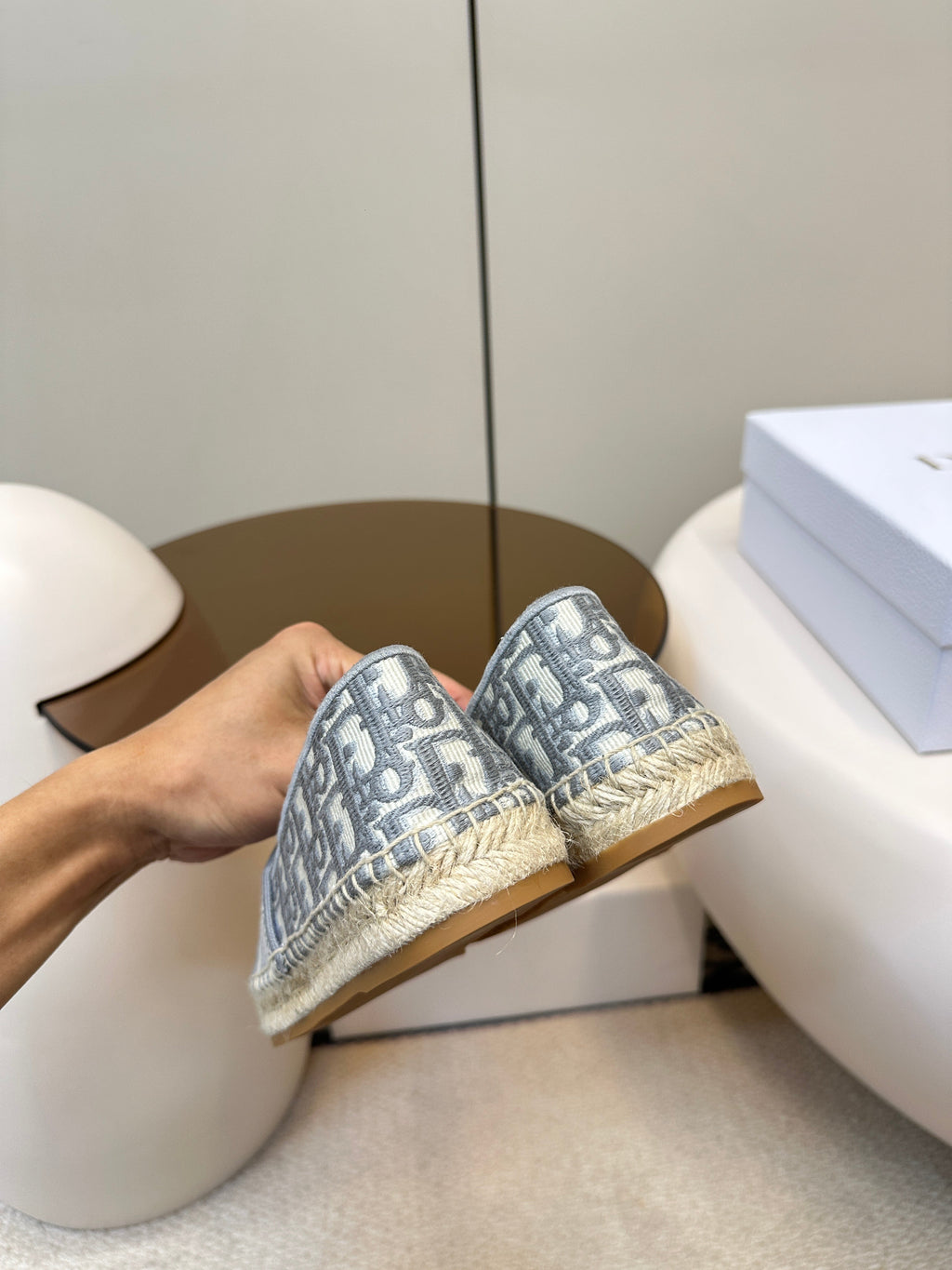 GRANVILLE ESPADRILLES FLAT 25S IN GRAY OBLIQUE EMBROIDERED COTTON