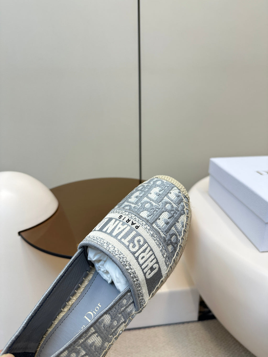 GRANVILLE ESPADRILLES FLAT 25S IN GRAY OBLIQUE EMBROIDERED COTTON