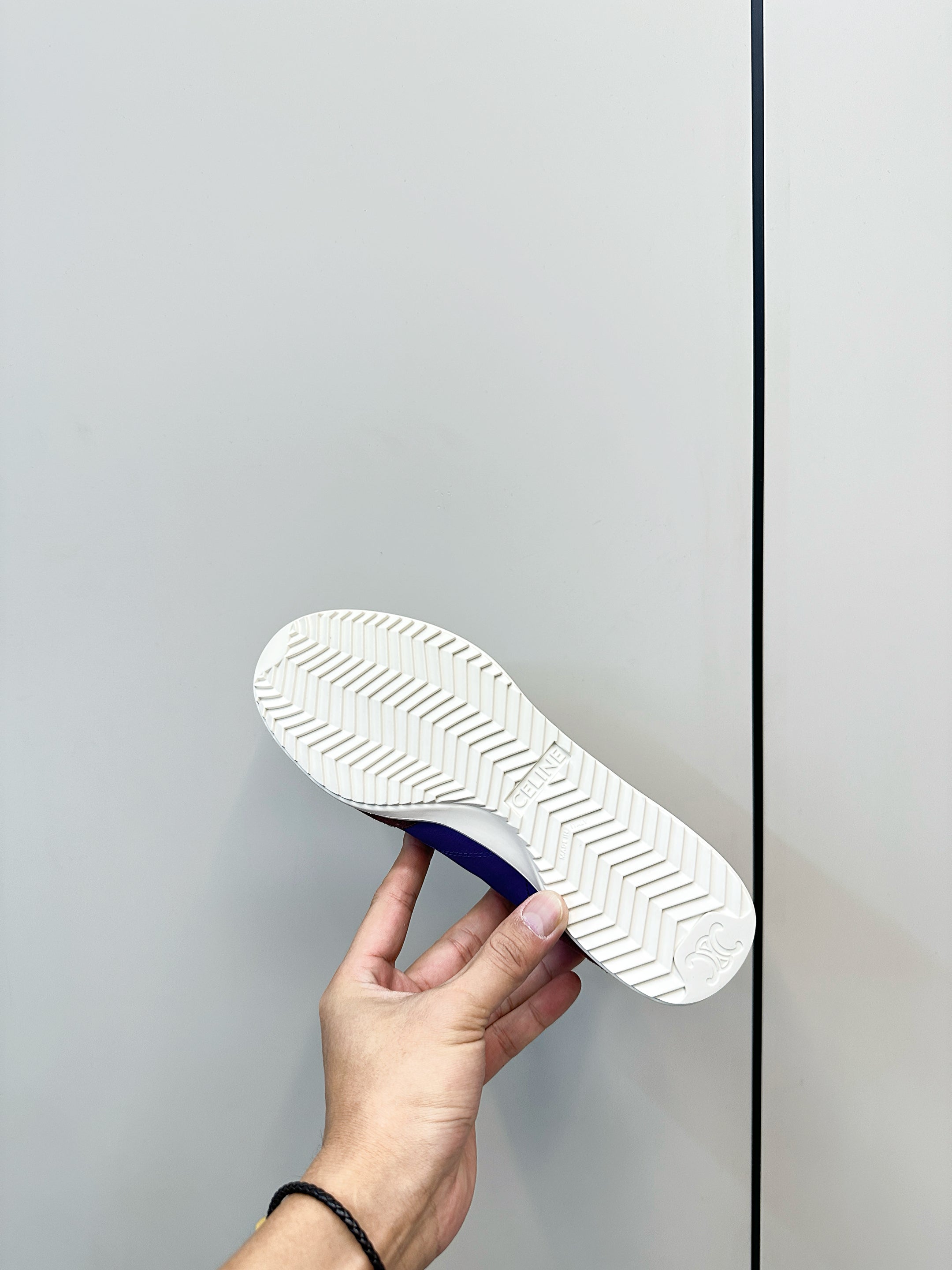 CELINE 25S RACER LOW TOP SNEAKER IN ROYAL PURPLE AND RED NYLON AND SUEDE