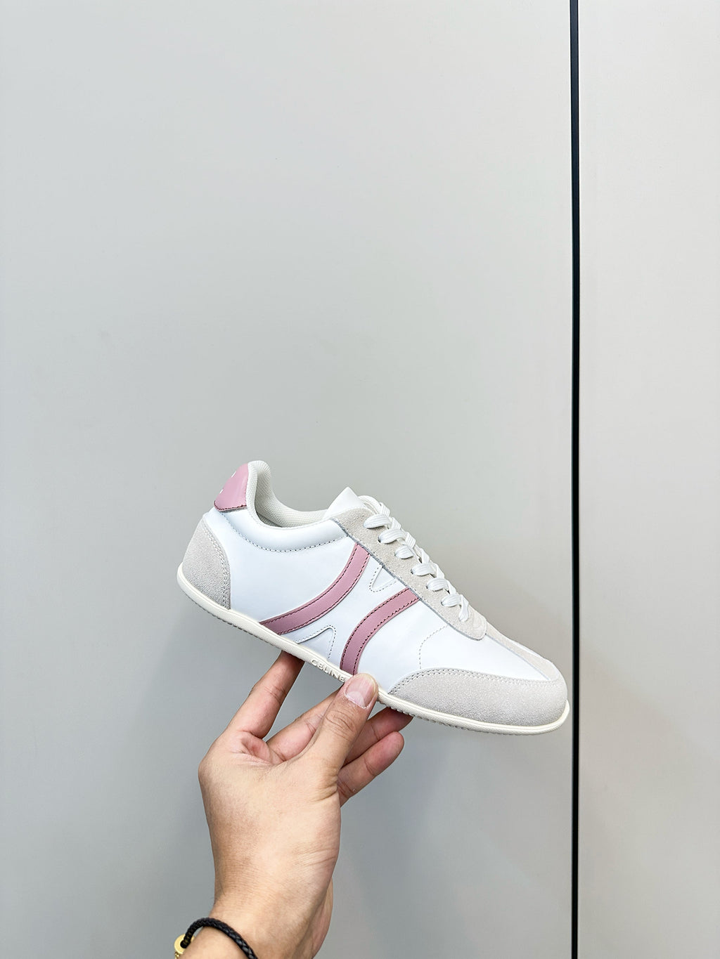 CELINE 25S JOGGER LOW LACE UP SNEAKER WITH TRIOMPHE IN WHITE GRAY SUEDE AND CALFSKIN