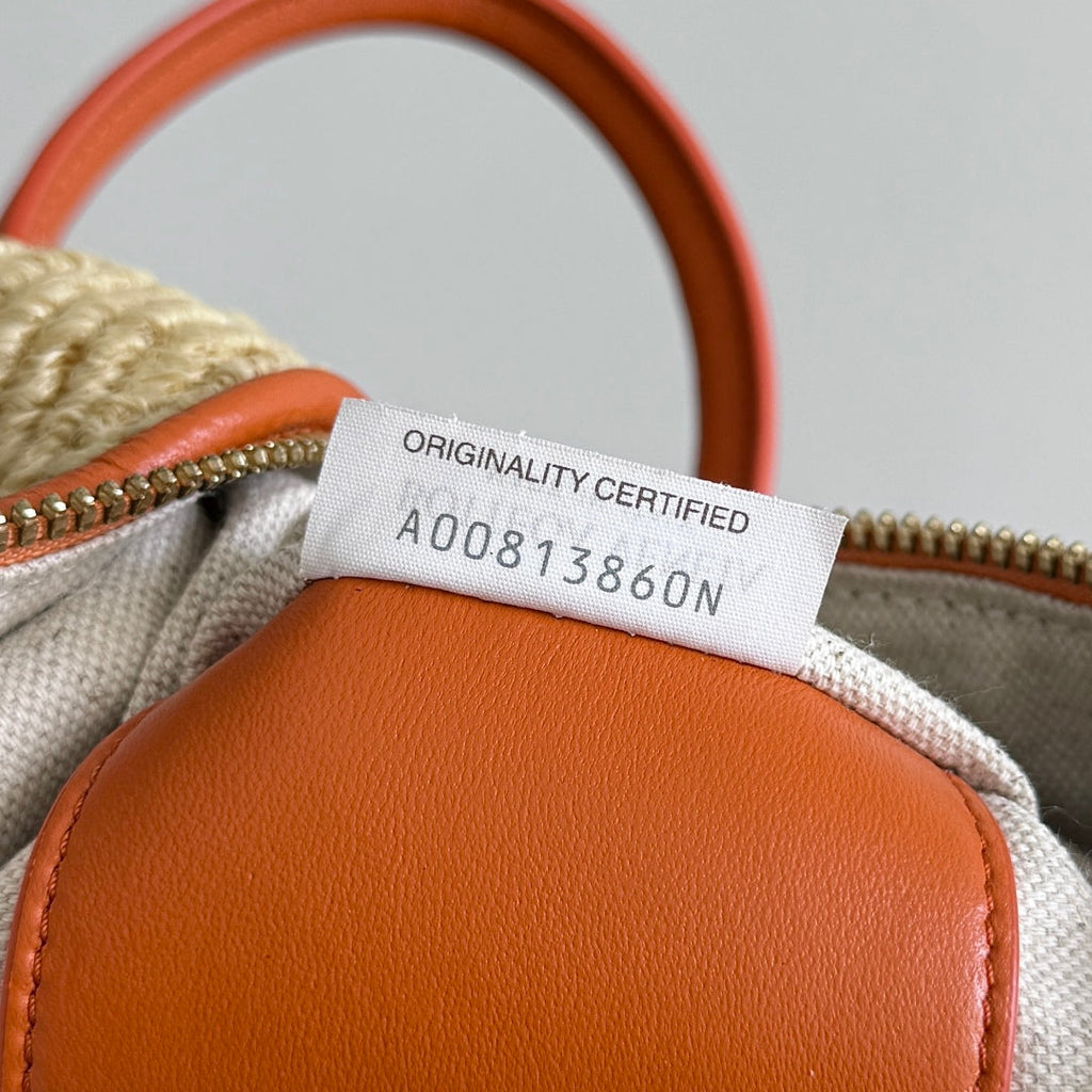 BOTTEGA VENETA 25S LOOP BAG 19 IN BURNT ORANGE RAFFIA AND CALFSKIN