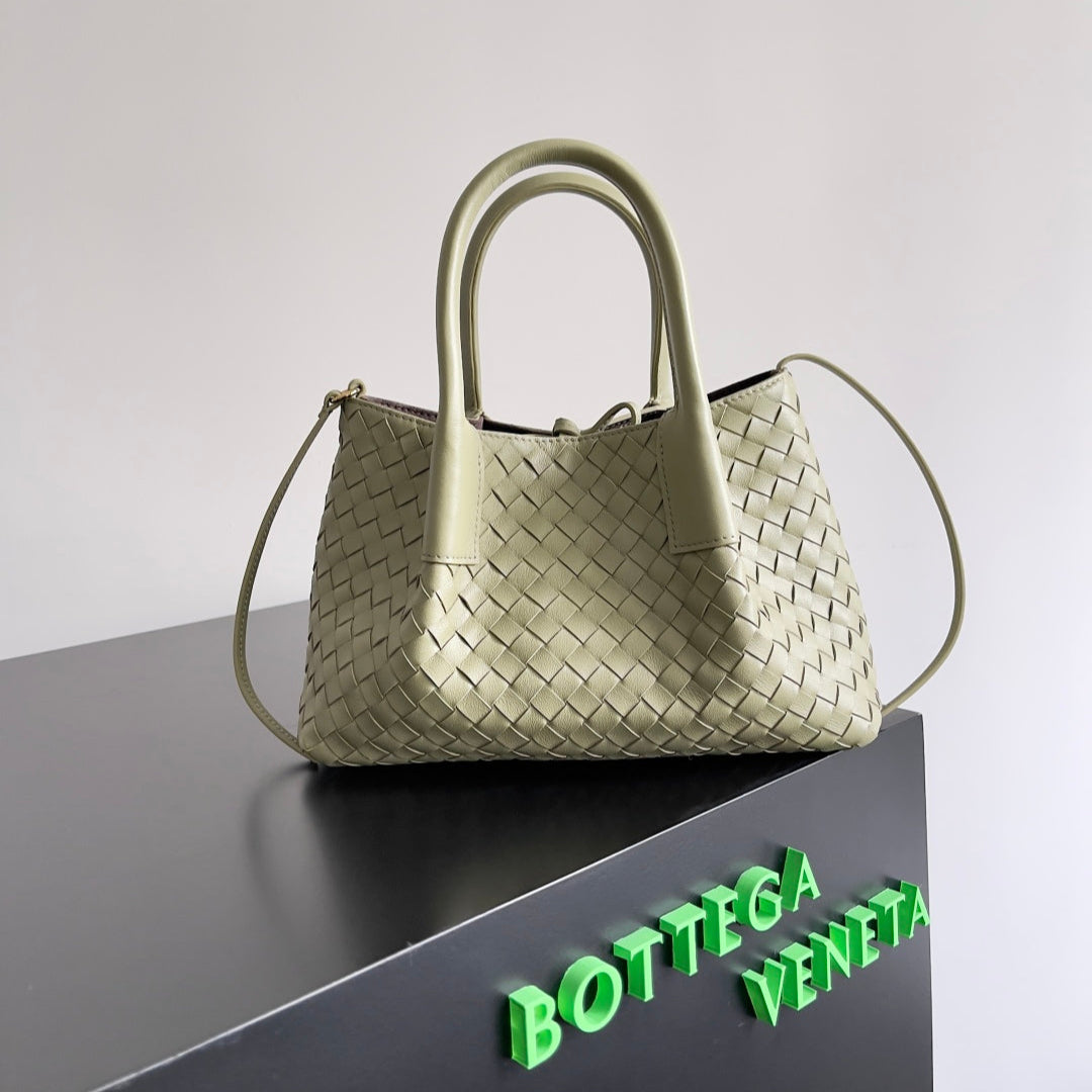 SMALL PINACOTECA REVERSIBLE TOTE BAG 24 IN MATCHA LAMBSKIN AND BROWN SUEDE