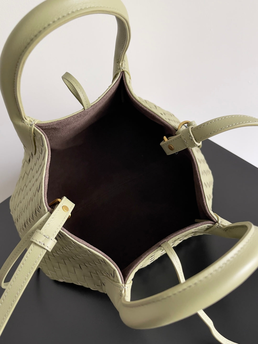 SMALL PINACOTECA REVERSIBLE TOTE BAG 24 IN MATCHA LAMBSKIN AND BROWN SUEDE