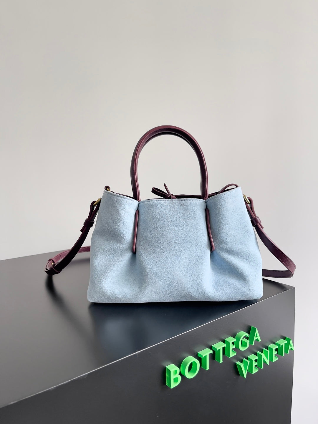 SMALL PINACOTECA REVERSIBLE TOTE BAG 24 IN MADDER BROWN LAMBSKIN AND LIGHT BLUE SUEDE