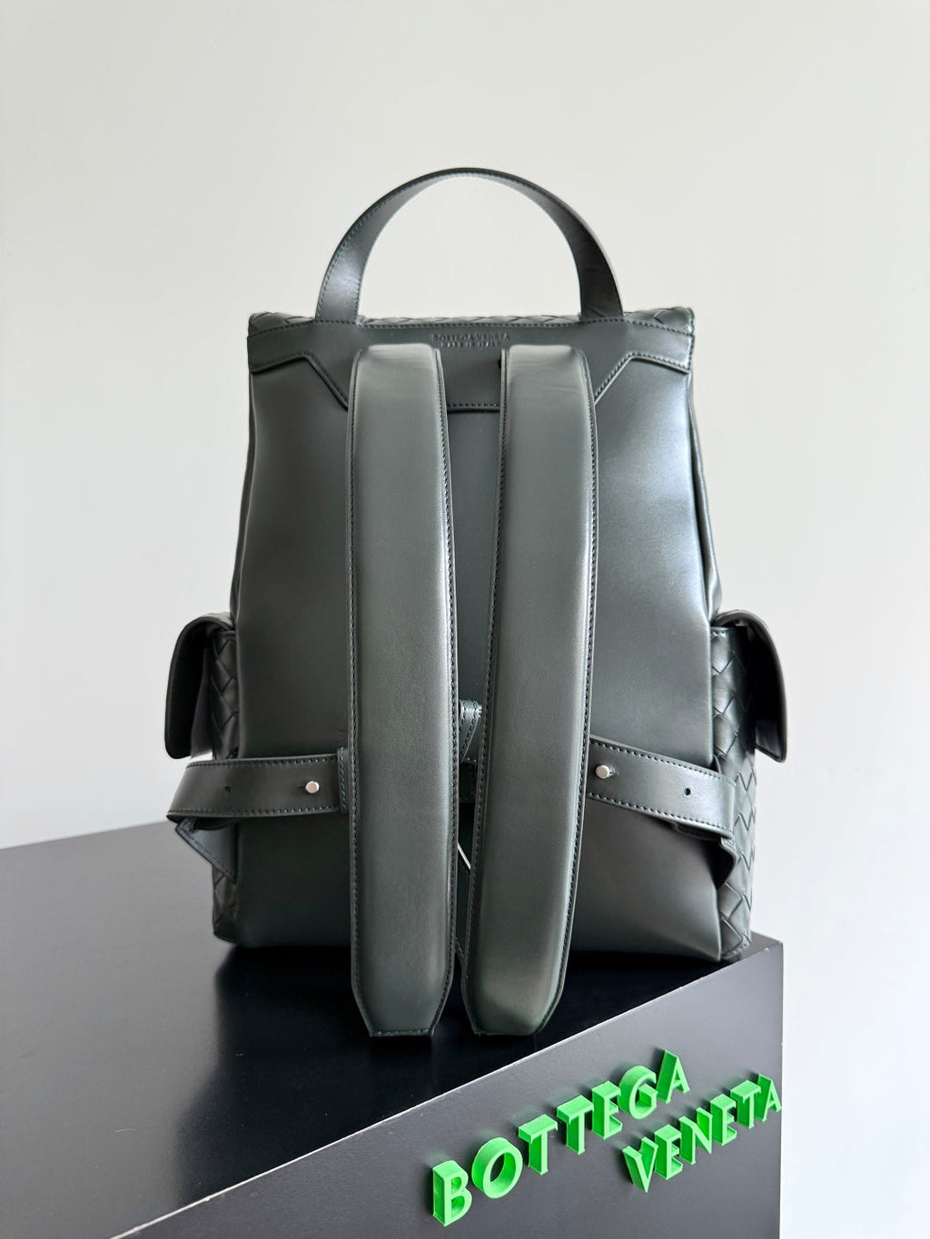 BOTTEGA VENETA 25S BACK TO SCHOOL BACKPACK 39 IN MUTED TEAL GRAY CALFSKIN