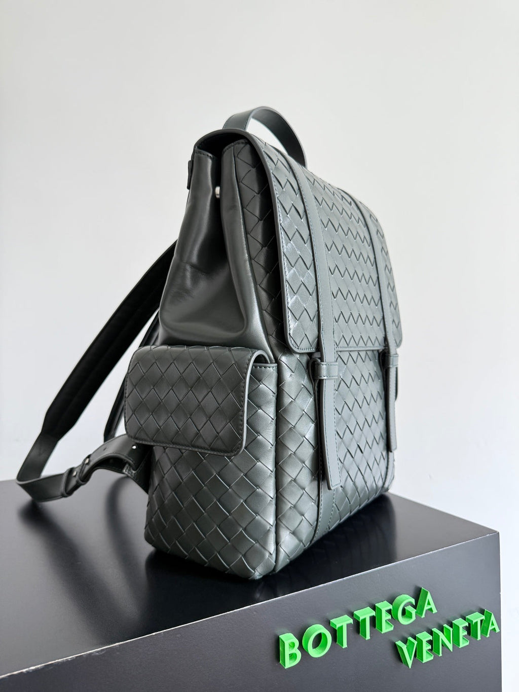 BOTTEGA VENETA 25S BACK TO SCHOOL BACKPACK 39 IN MUTED TEAL GRAY CALFSKIN