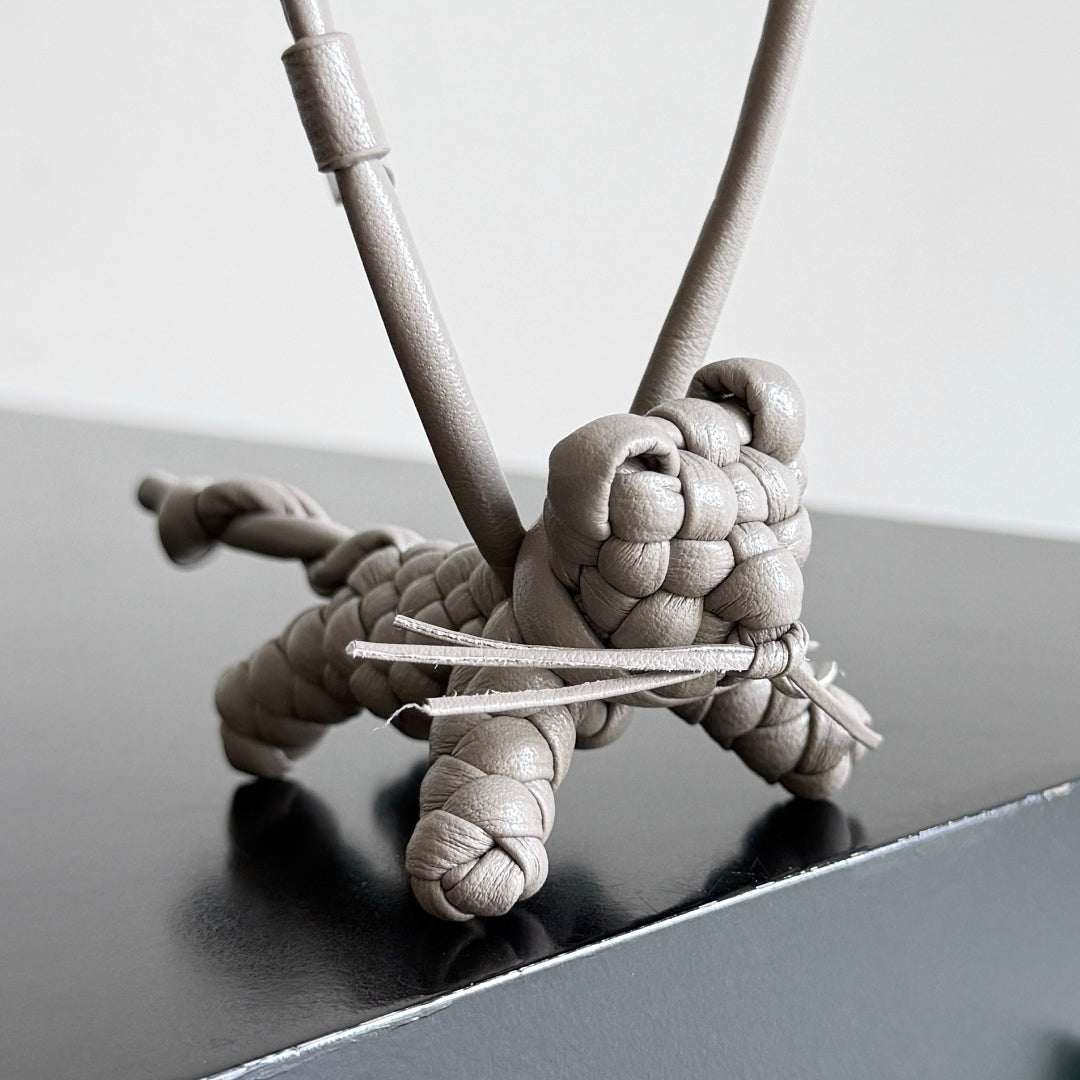 BOTTEGA VENETA 25S CAT CHARM IN GREIGE CALFSKIN