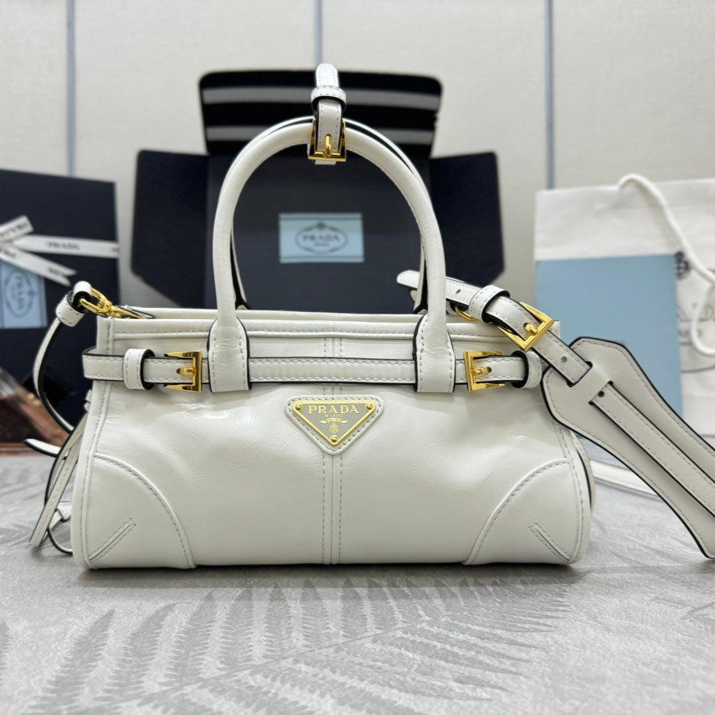 PRADA 25S BONNIE MINI HANDBAG 23 IN WHITE CALFSKIN GOLD HARDWARE