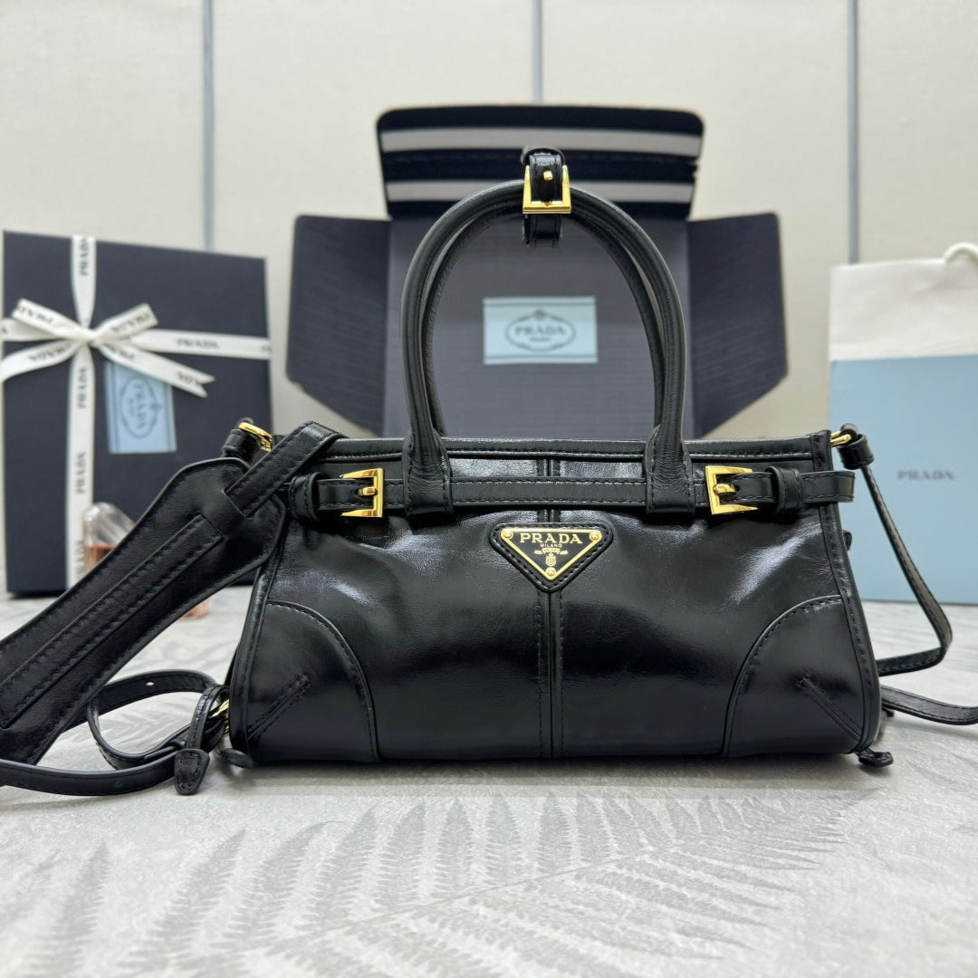 PRADA 25S BONNIE MINI HANDBAG 23 IN BLACK CALFSKIN GOLD HARDWRE