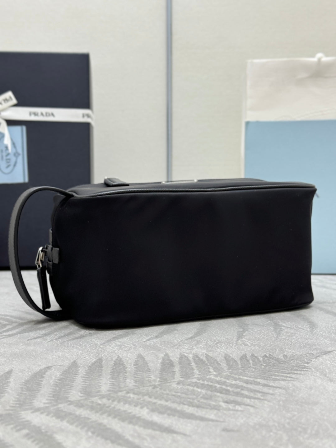 PRADA 25S CLUTCH BAG 22 IN BLACK NYLON SILVER HARDWRE