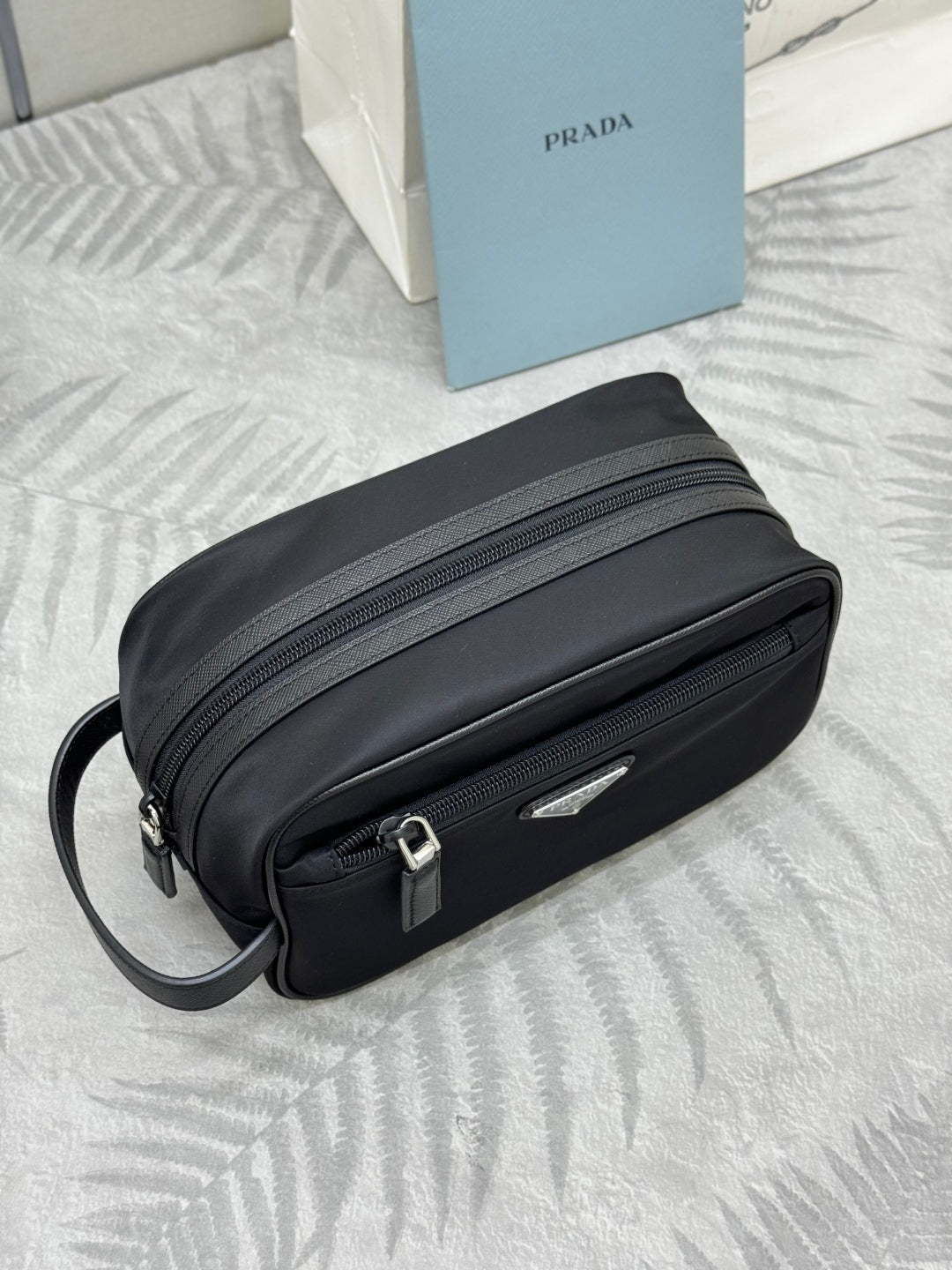 PRADA 25S CLUTCH BAG 22 IN BLACK NYLON SILVER HARDWRE