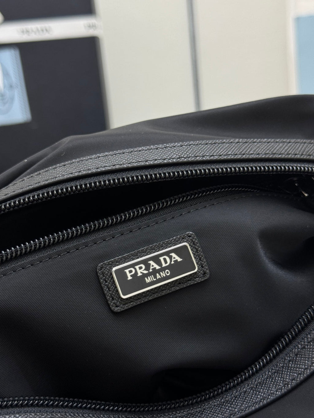 PRADA 25S CLUTCH BAG 22 IN BLACK NYLON SILVER HARDWRE