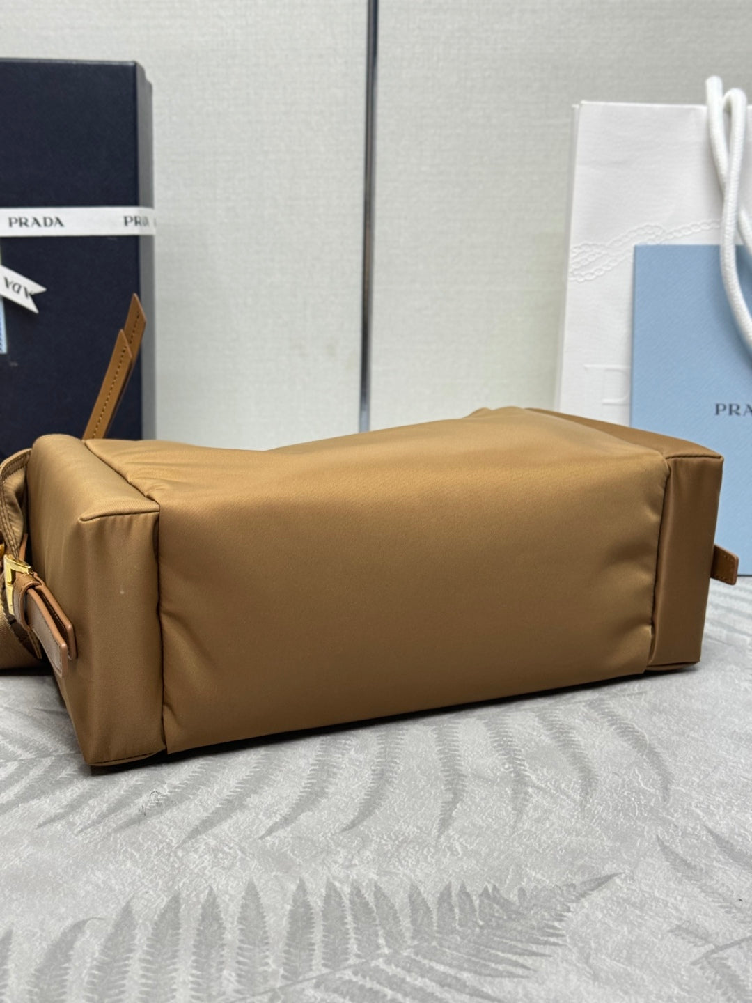 PRADA 25S EXPLORE LARGE RE-NYLON SHOULDER BAG 32 IN BRANDY WITH FLAP