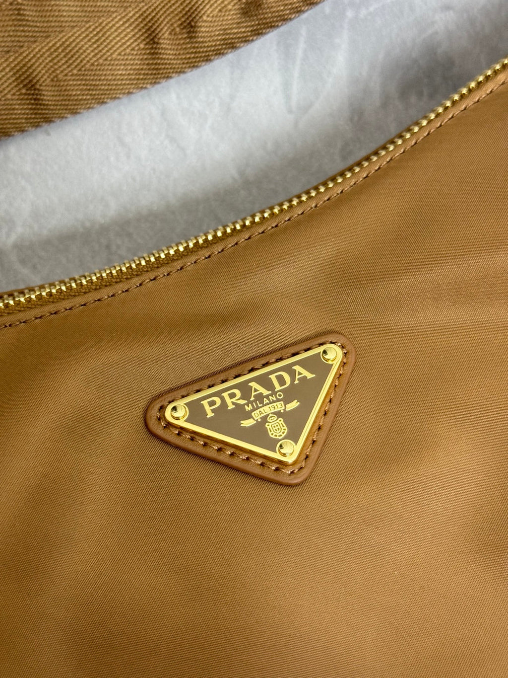 PRADA 25S EXPLORE LARGE RE-NYLON SHOULDER BAG 32 IN BRANDY WITH FLAP