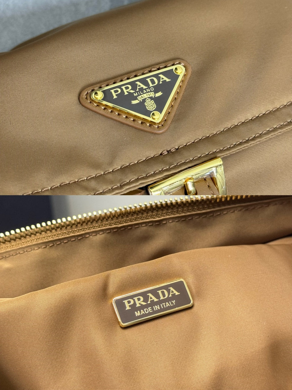PRADA 25S EXPLORE LARGE SHOULDER BAG 30 IN CARAMEL RE-NYLON WITH FLAP