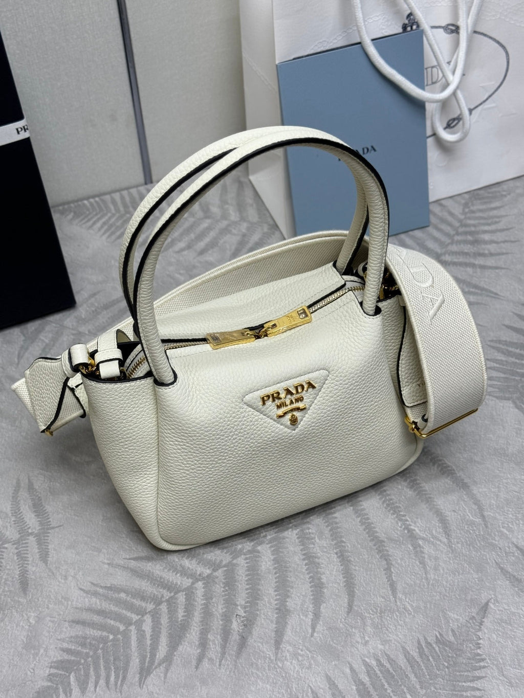 PRADA 25S SMALL BAG 23 IN IVORY CALFSKIN GOLD HARDWRE