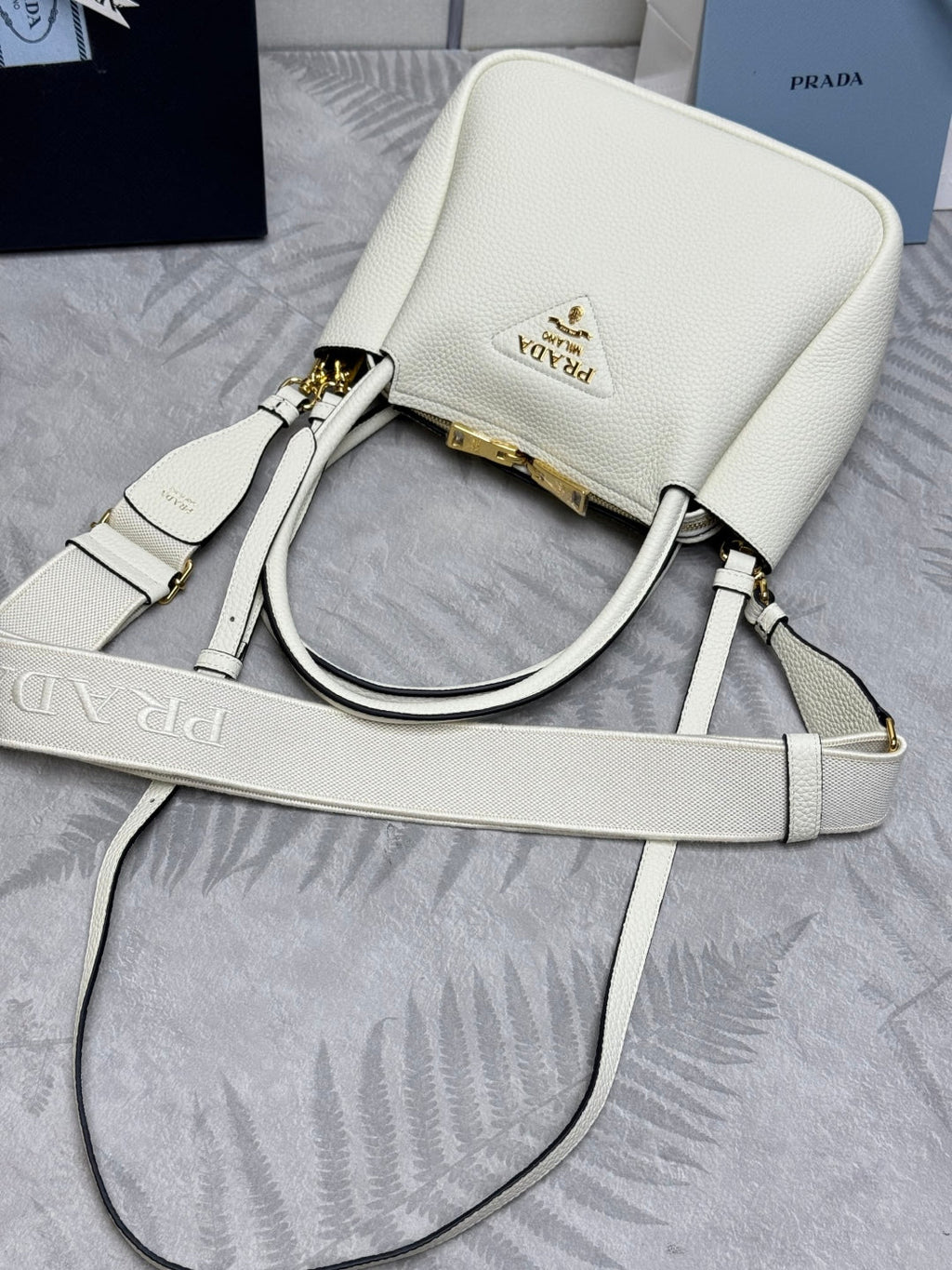 PRADA 25S SMALL BAG 23 IN IVORY CALFSKIN GOLD HARDWRE